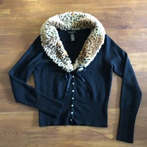 Pinup Leopard Fur Trimmed Sweater